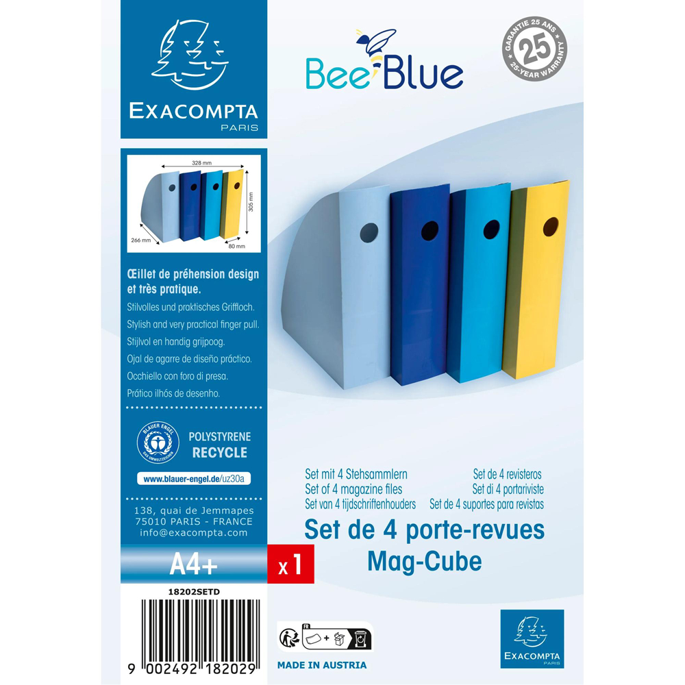 Exacompta BeeBlue Assorted Colour Magazine File 4 Pack Image 4