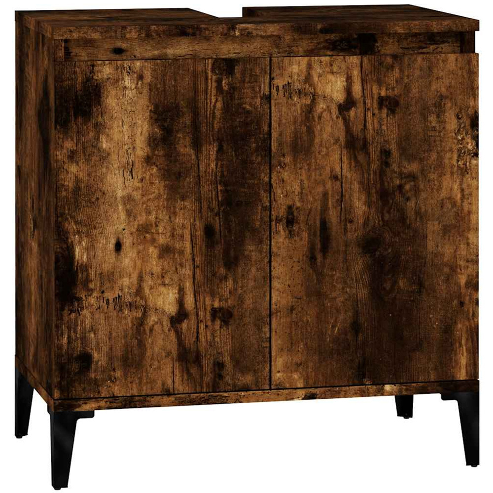 vidaXL 2 Door Wood Smoked Oak Washbasin Cabinet Image 2