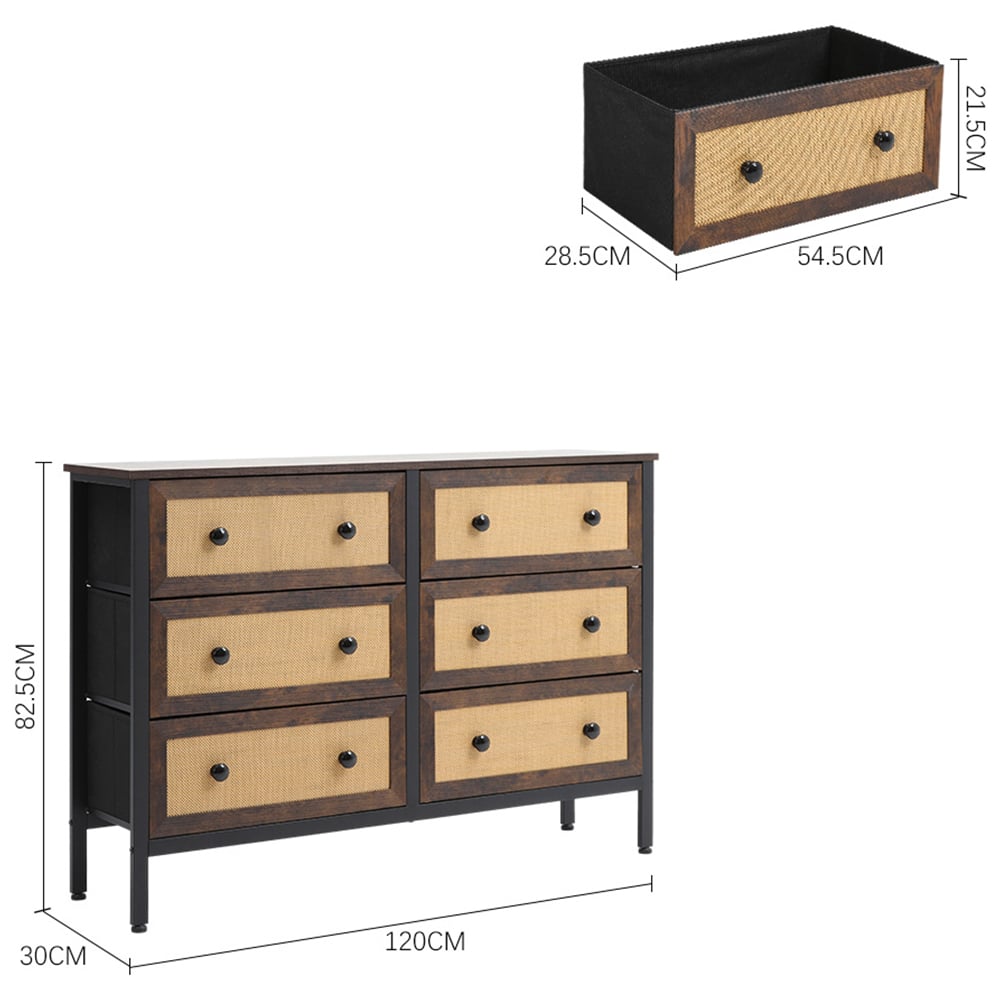 H&O Direct 6 Drawer Rattan Detailing Rustic Cabinet Image 6