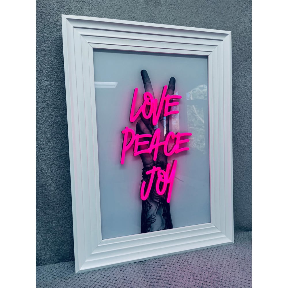 Splashbax Love Peace Joy White Premium Gallery Frame LED Neon Wall Art Image 8