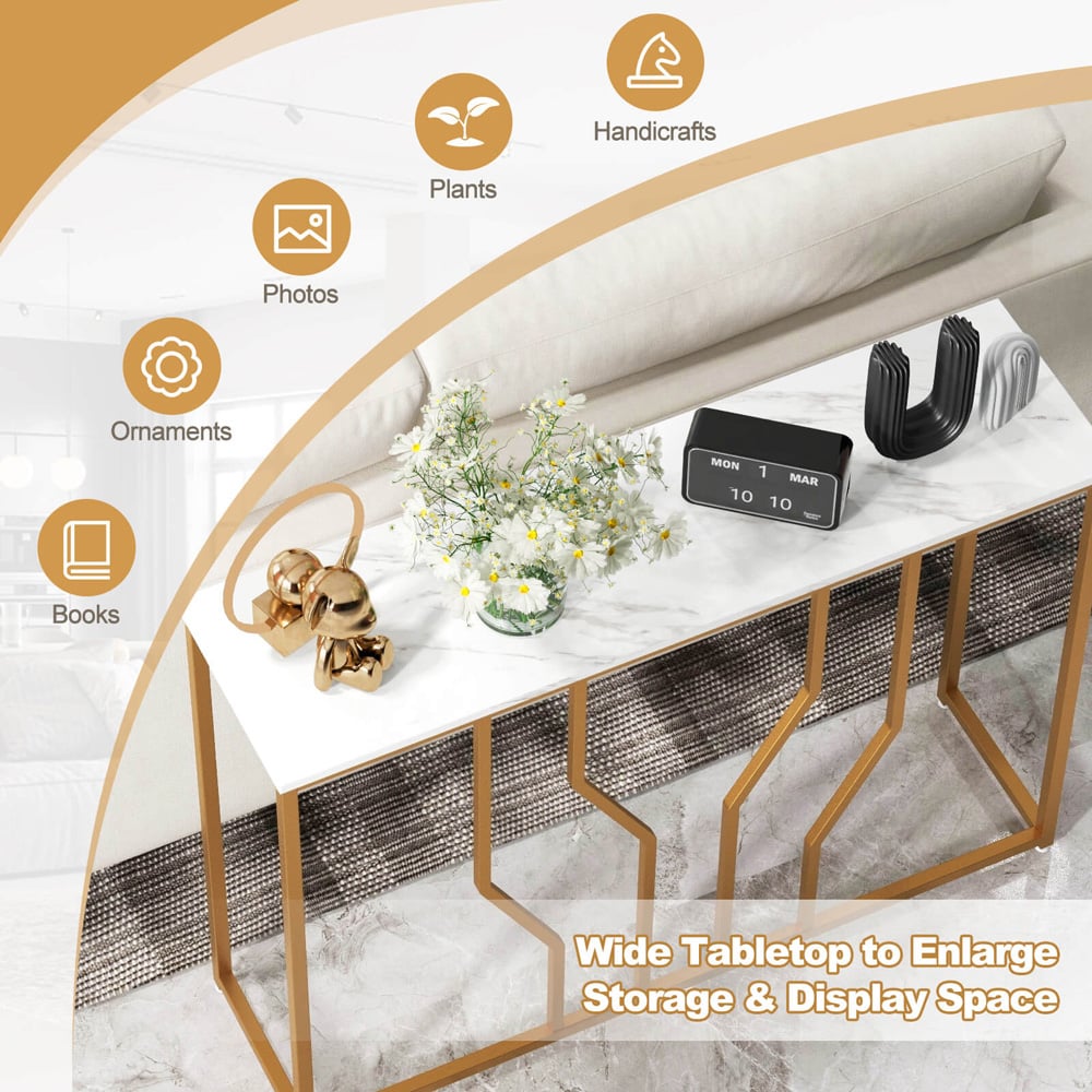 Costway Gold and White Faux Marble Console Table Image 6