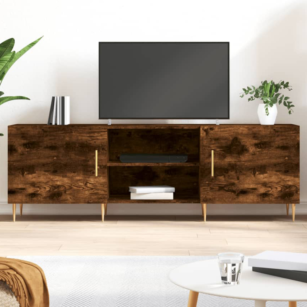 vidaXL 2 Door 2 Open Shelf Smoked Oak TV Cabinet with Legs Image 1