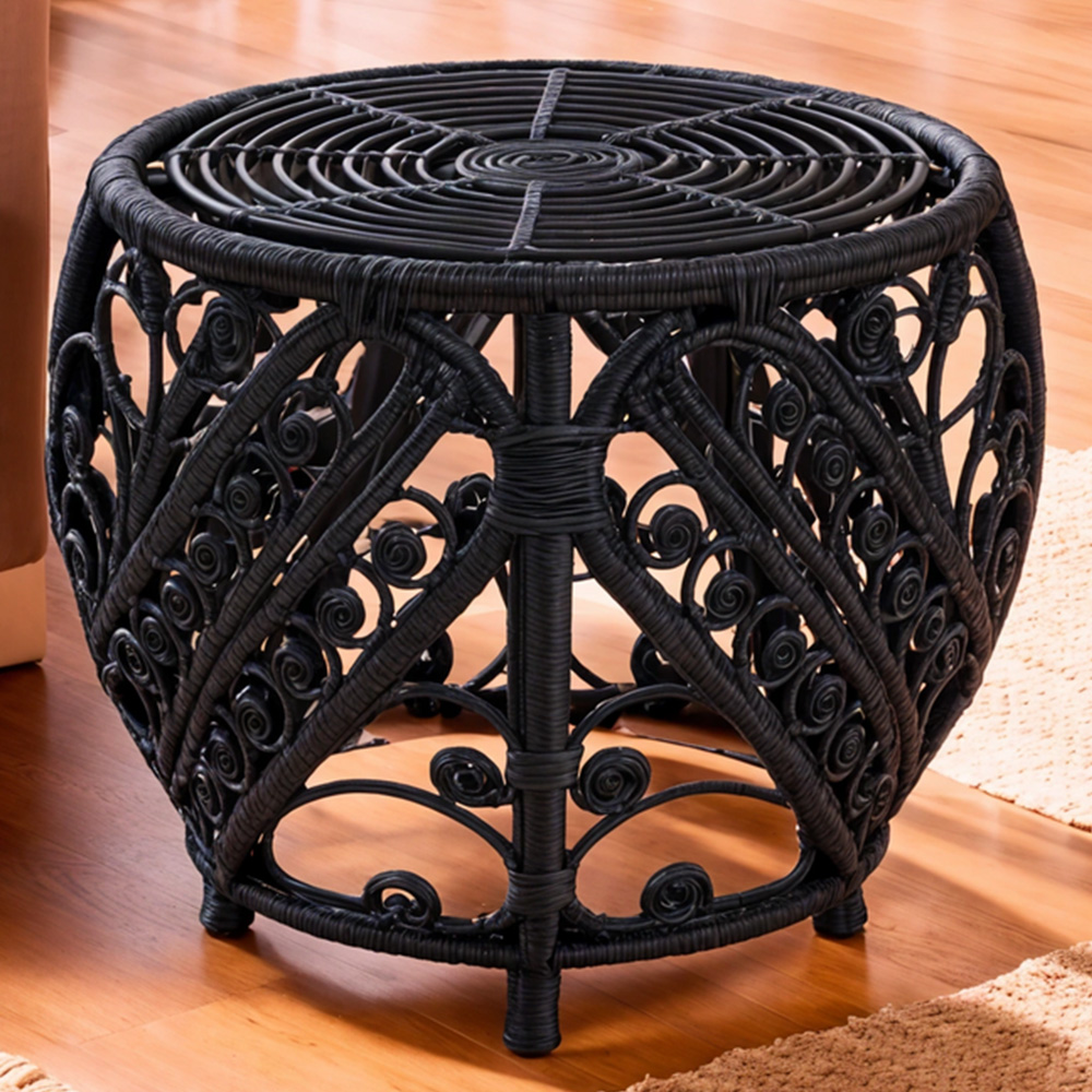 Premier Housewares Mataram Black Natural Rattan Side Table Image 1