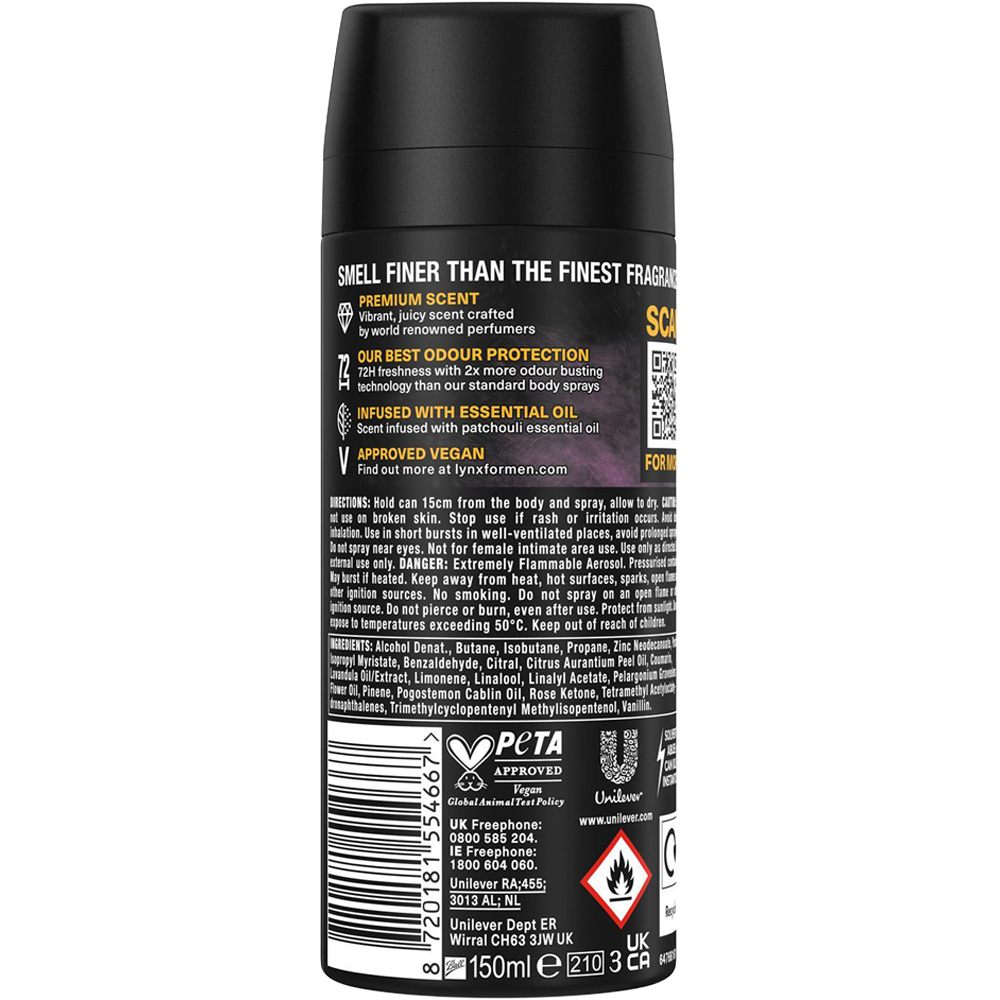 Lynx Fine Fragrance Men's Peach Infusion 72H Freshness Deodorant Body Spray 150ml 30 Pack Image 3