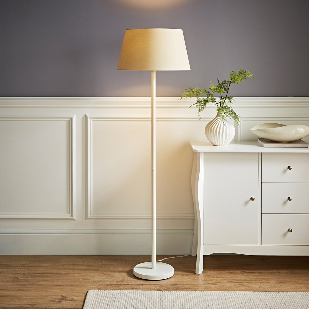 ValueLights Charlie Beige Tapered Shade White Floor Lamp and Bulb Image 6