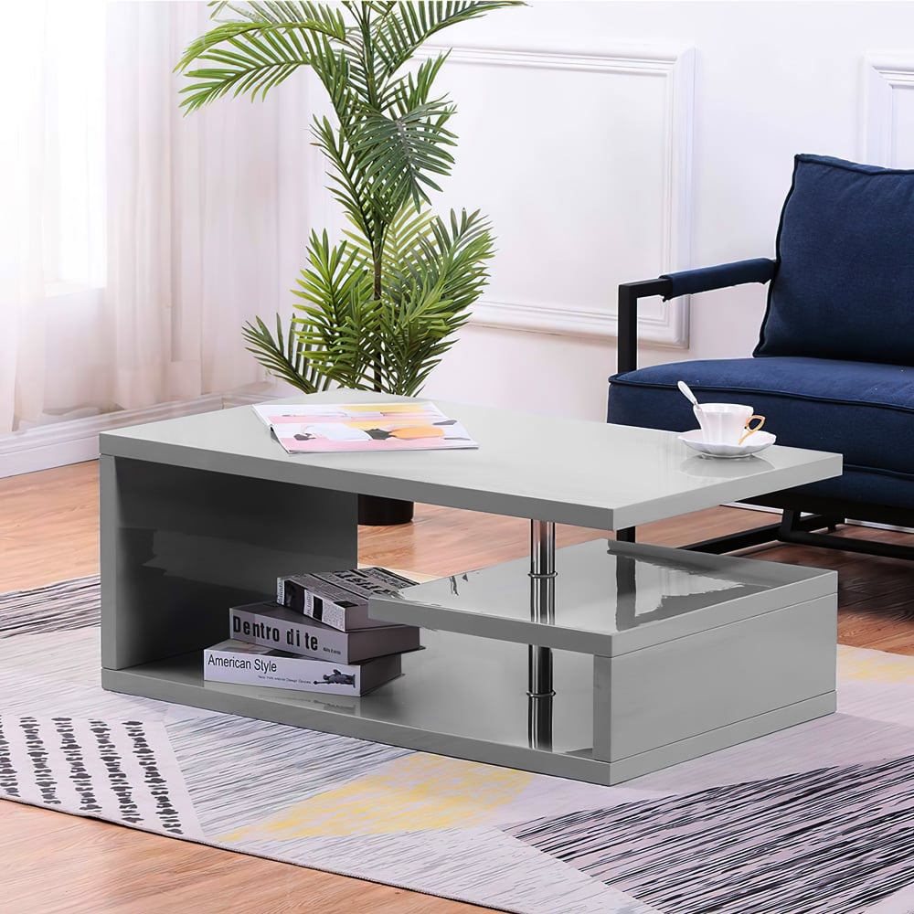 Comfy Living Grey High Gloss Abstract LED Coffee Table Image 6