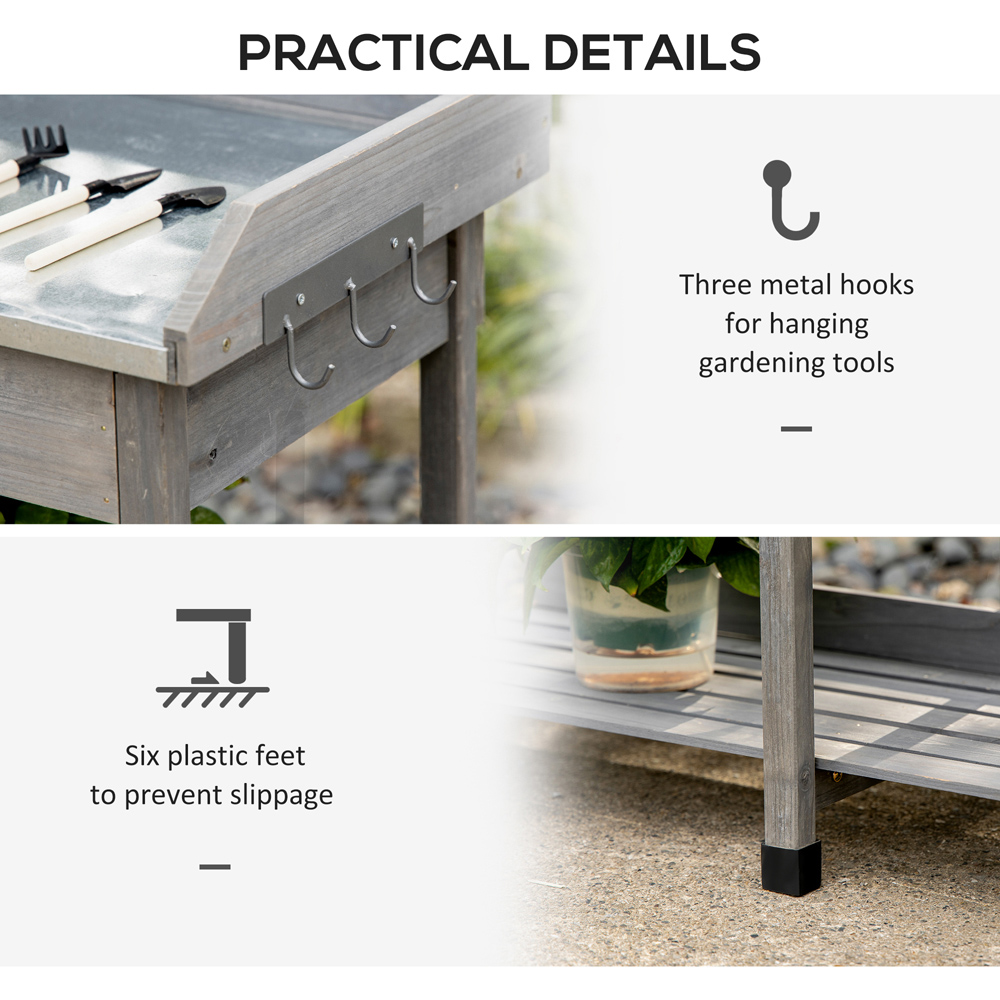 Outsunny Grey Wooden Potting Table Image 6