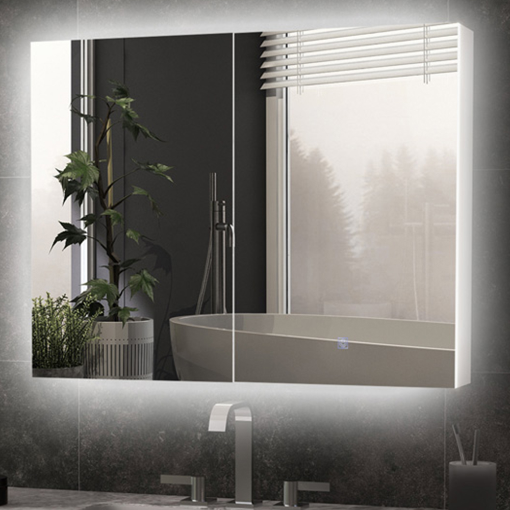 Portland 2 Door White Mirrored Bathroom Wall Cabinet with LED Image 1