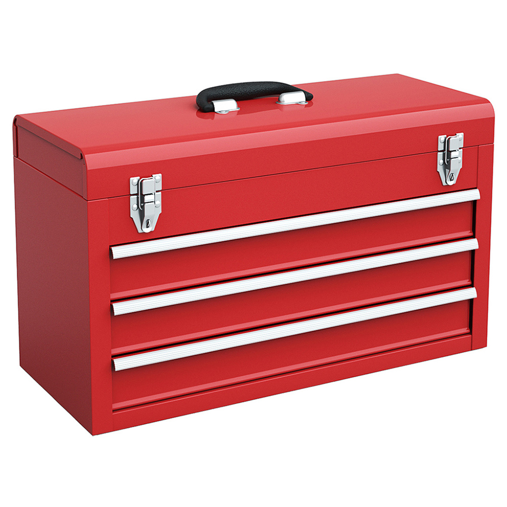 Costway 3 Drawer Red Portable Steel Tool Box with Top Storage Tray Image 1