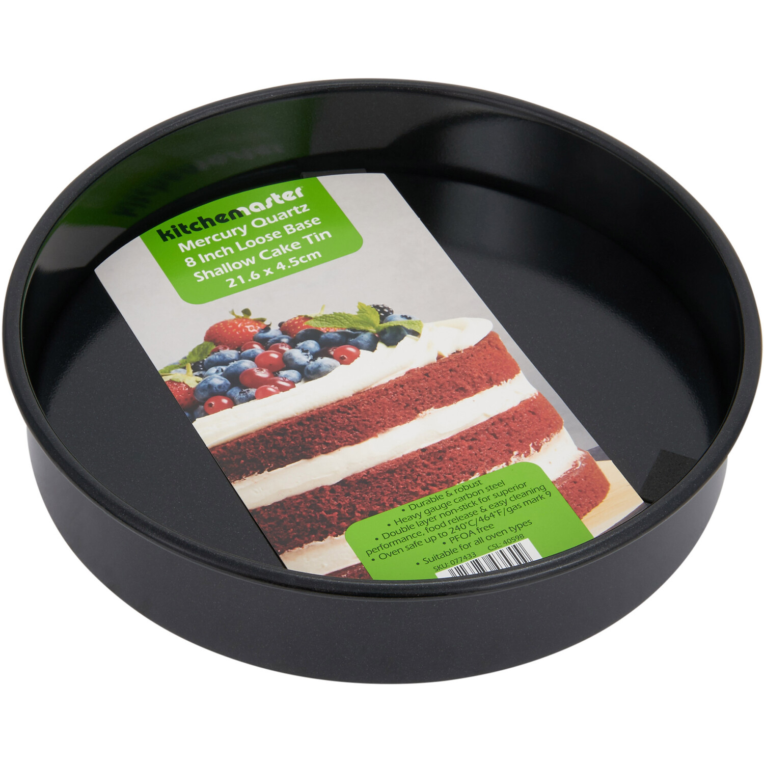 Mercury Quartz 8 Inch Loose Base Shallow Cake Tin  - Black Image 1