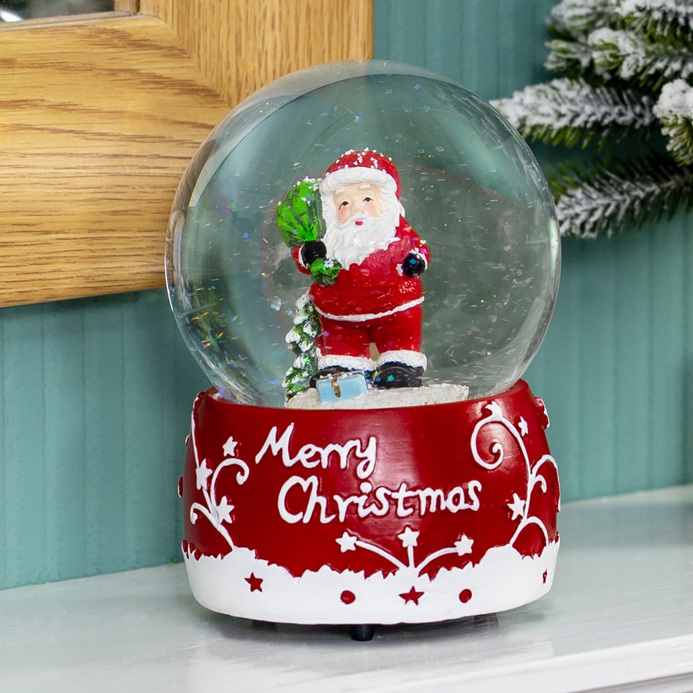 The Christmas Workshop Red and White Musical Santa Snow Globe Decoration Image 5