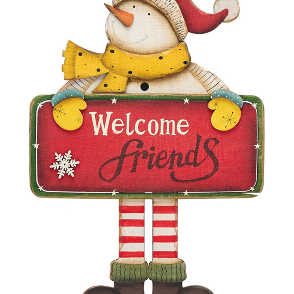 The Christmas Gift Co Wooden Snowman Sign Hanger Image 2