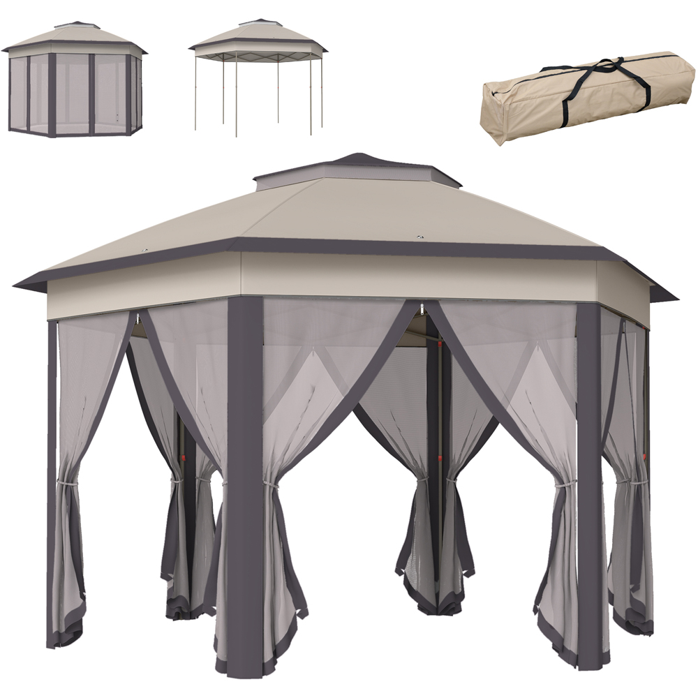 Outsunny 4 x 4m Beige Hexagon Marquee Patio Gazebo with Sides Image 2