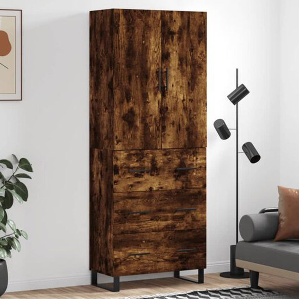 vidaXL 2 Door 3 Drawer Smoked Oak Highboard Image 1