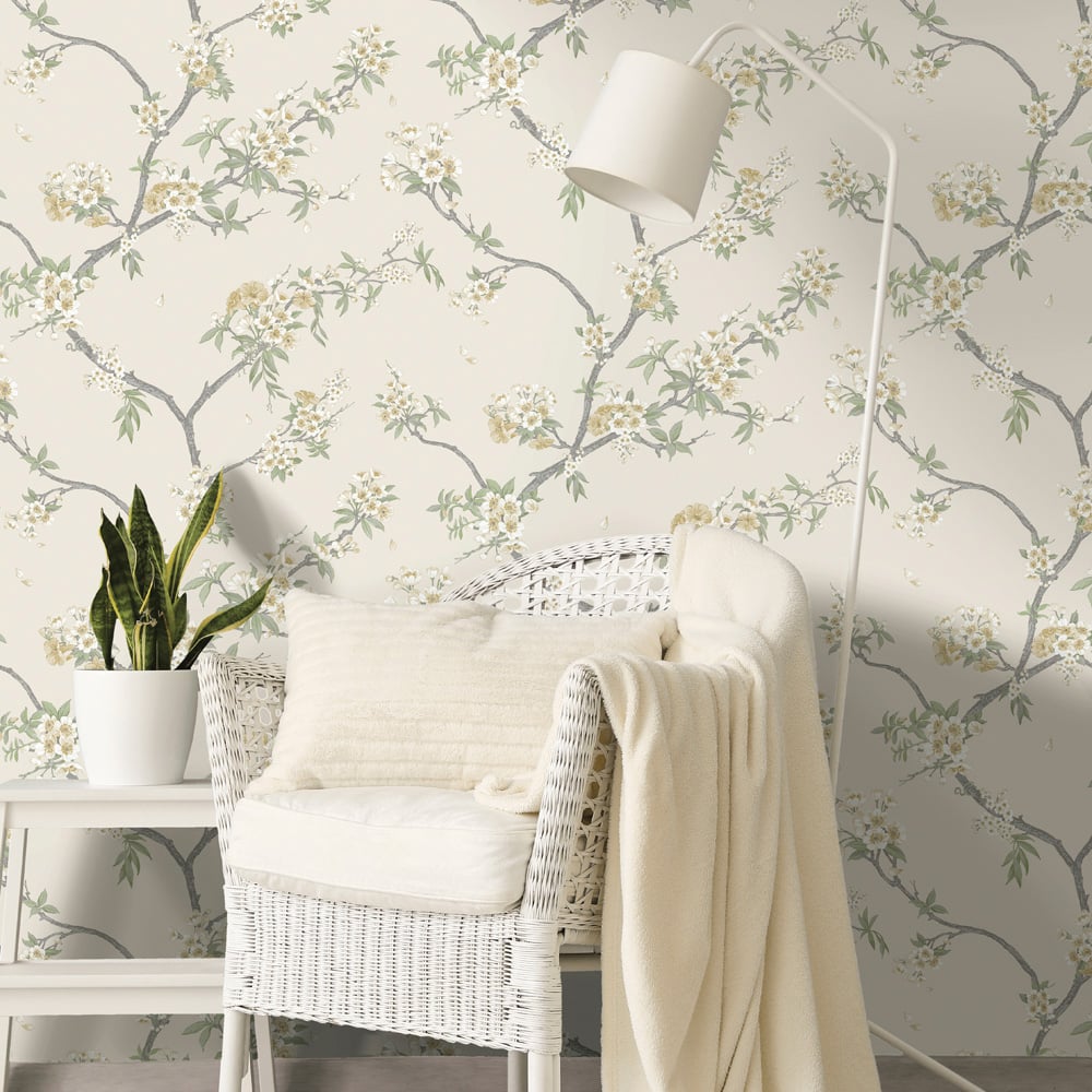 Holden Decor Cherry Blossom Yellow and Cream Wallpaper Image 3
