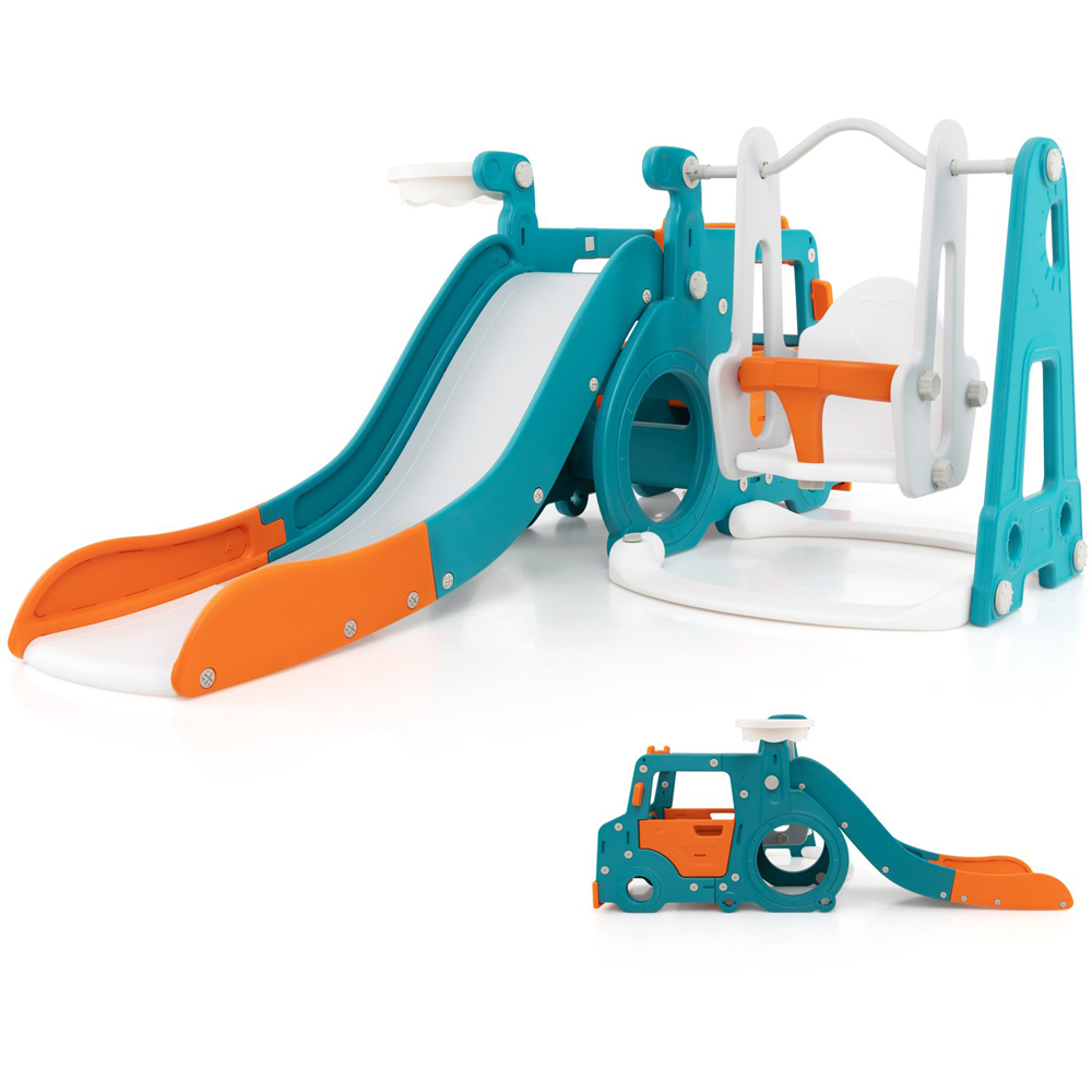 Costway 5-in-1 Kids Multicolour Slide and Swing Set Image 4