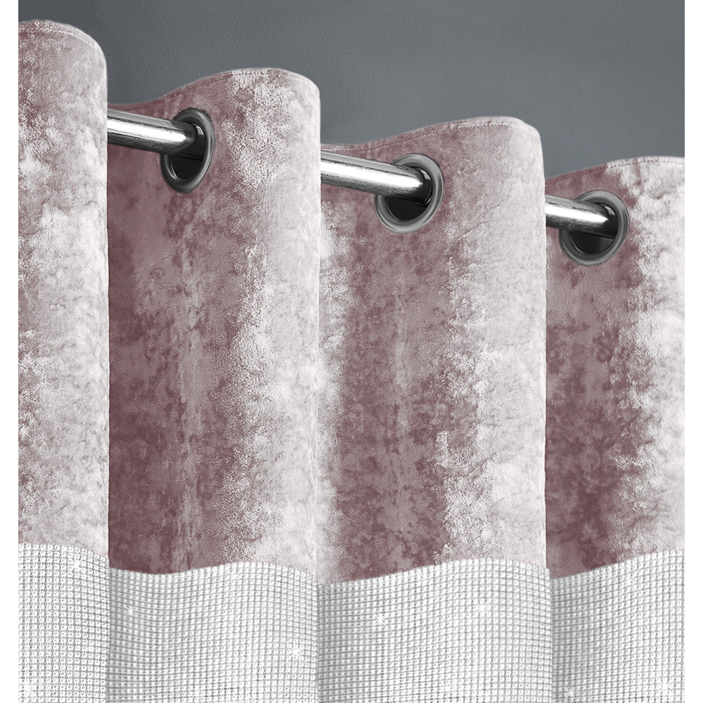 Intimates Blush Pink Crushed Velvet Diamante Fully Lined Ring Top Curtains 117 x 137cm Image 2