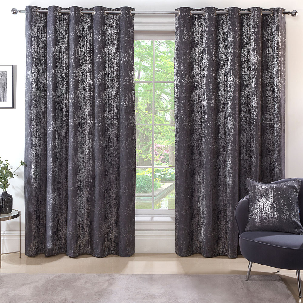 Divante Agadir Charcoal Jacquard Eyelet Curtains 229cm Image 1