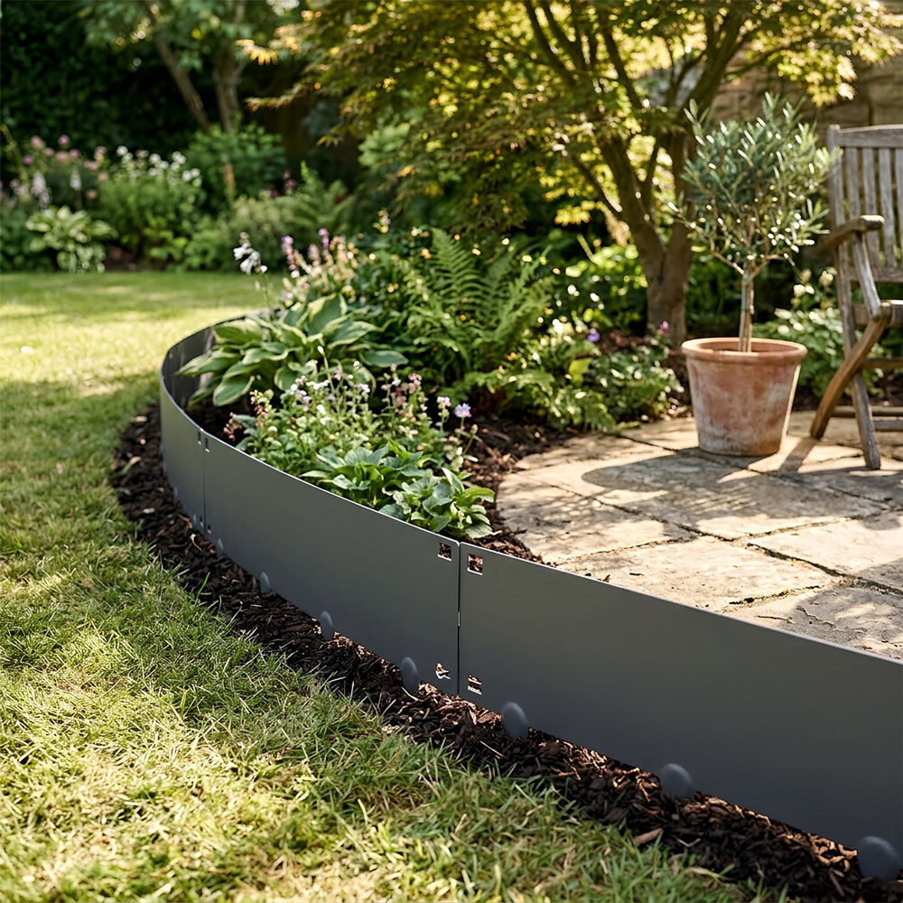 Harbour Housewares Anthracite Steel Lawn Edging 5m x 16cm 5 Pack Image 3