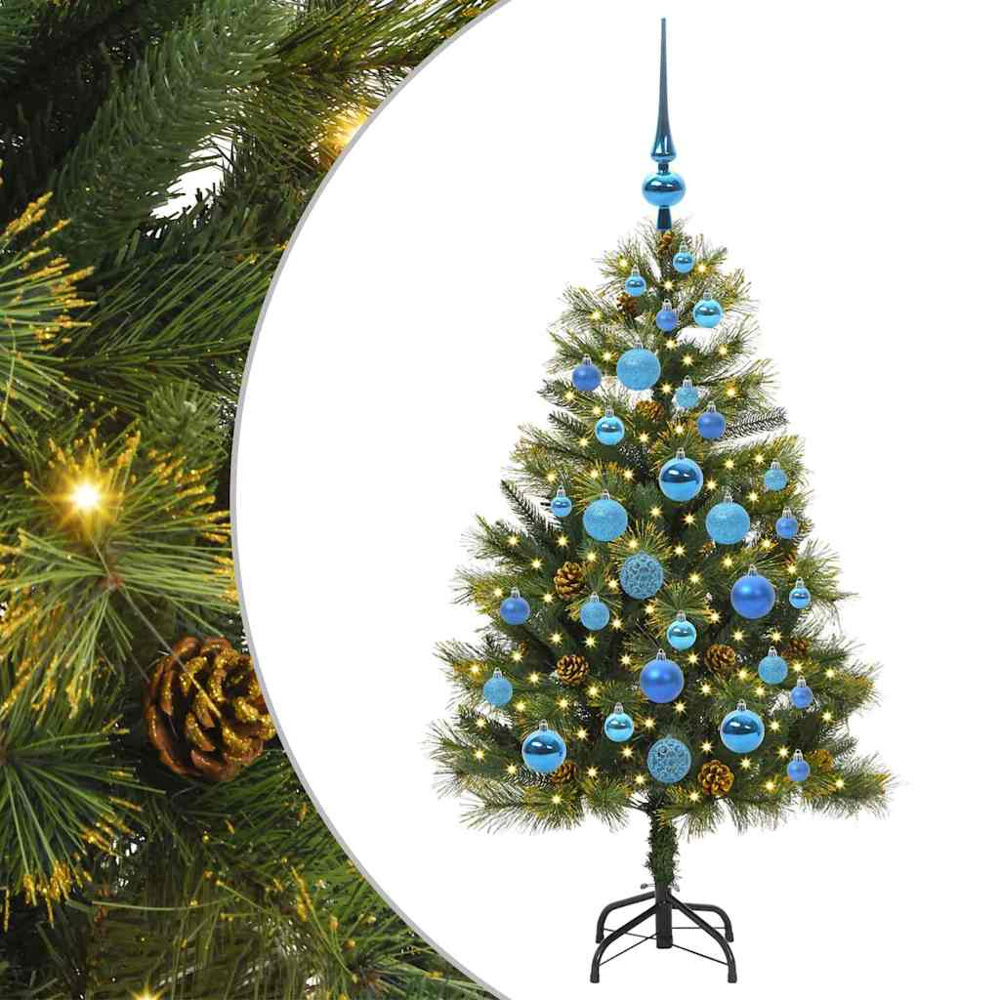vidaXL Pre-Lit Blue Baubles and Pinecones Green Artificial Christmas Tree 4ft Image 2