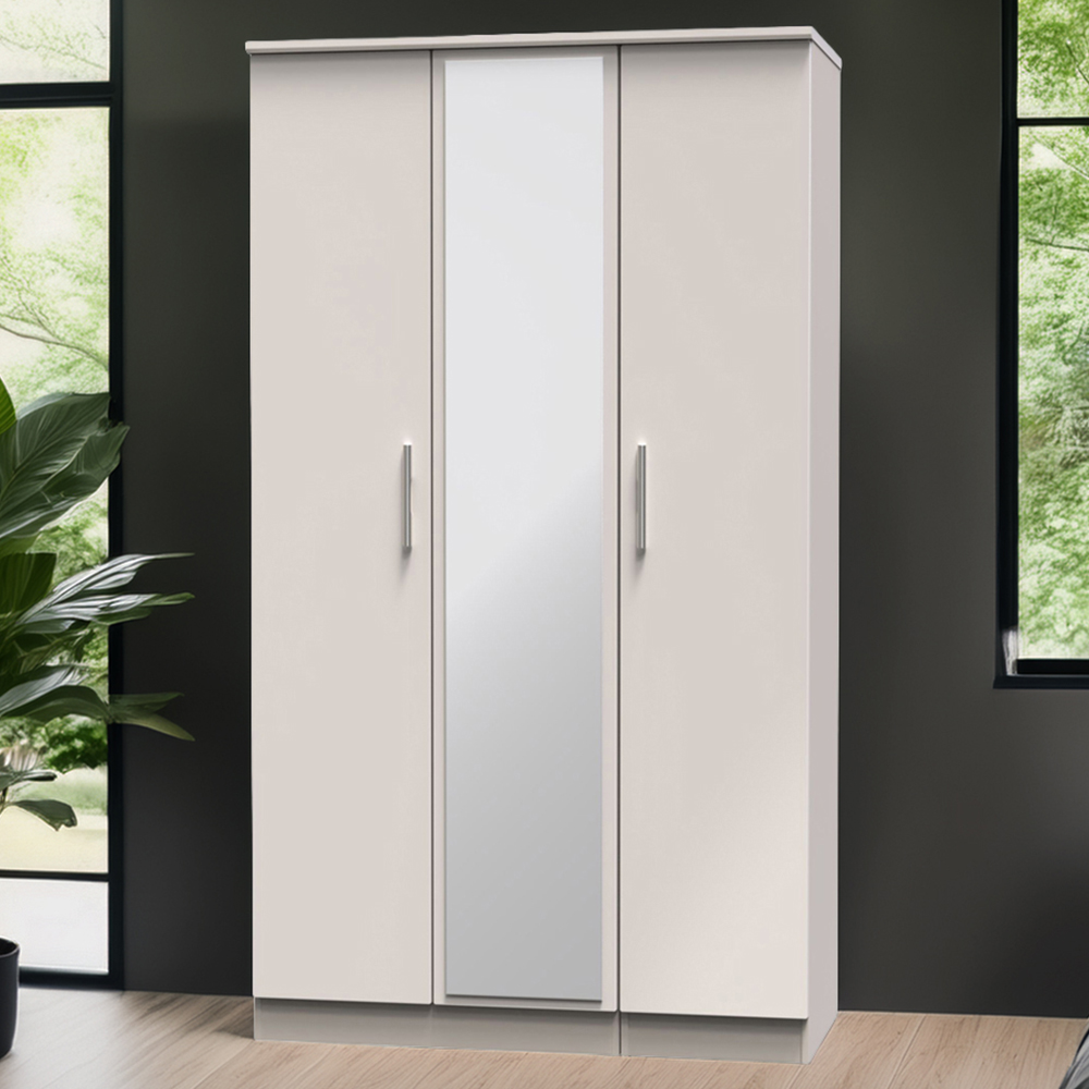 Crowndale Knightsbridge 3 Door Kashmir Gloss Mirror Wardrobe Ready Assembled Image 1