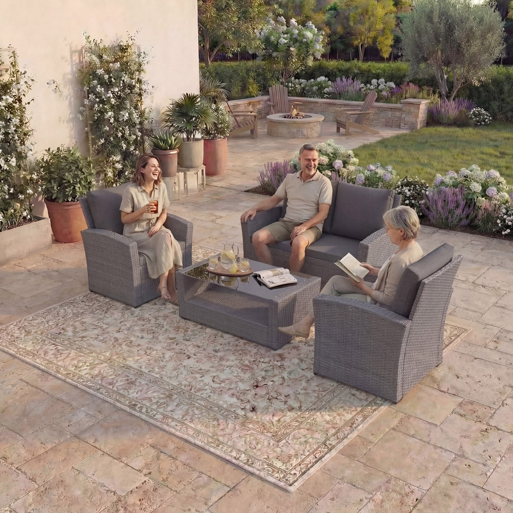GARDEN VIDA Mylor 4 Seater Grey Rattan Lounge Set Image 3