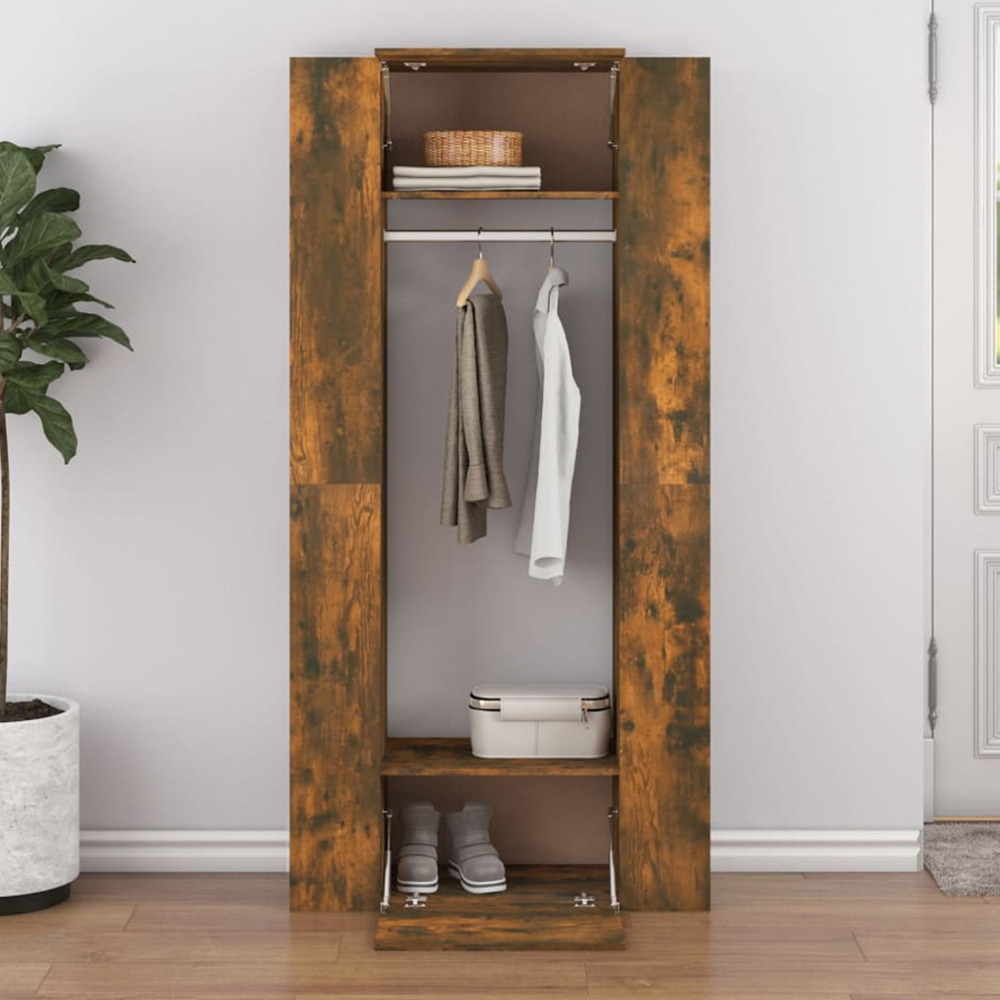 vidaXL 2 Door 6 Shelf Smoked Oak Hallway Cabinet with Rail Image 1