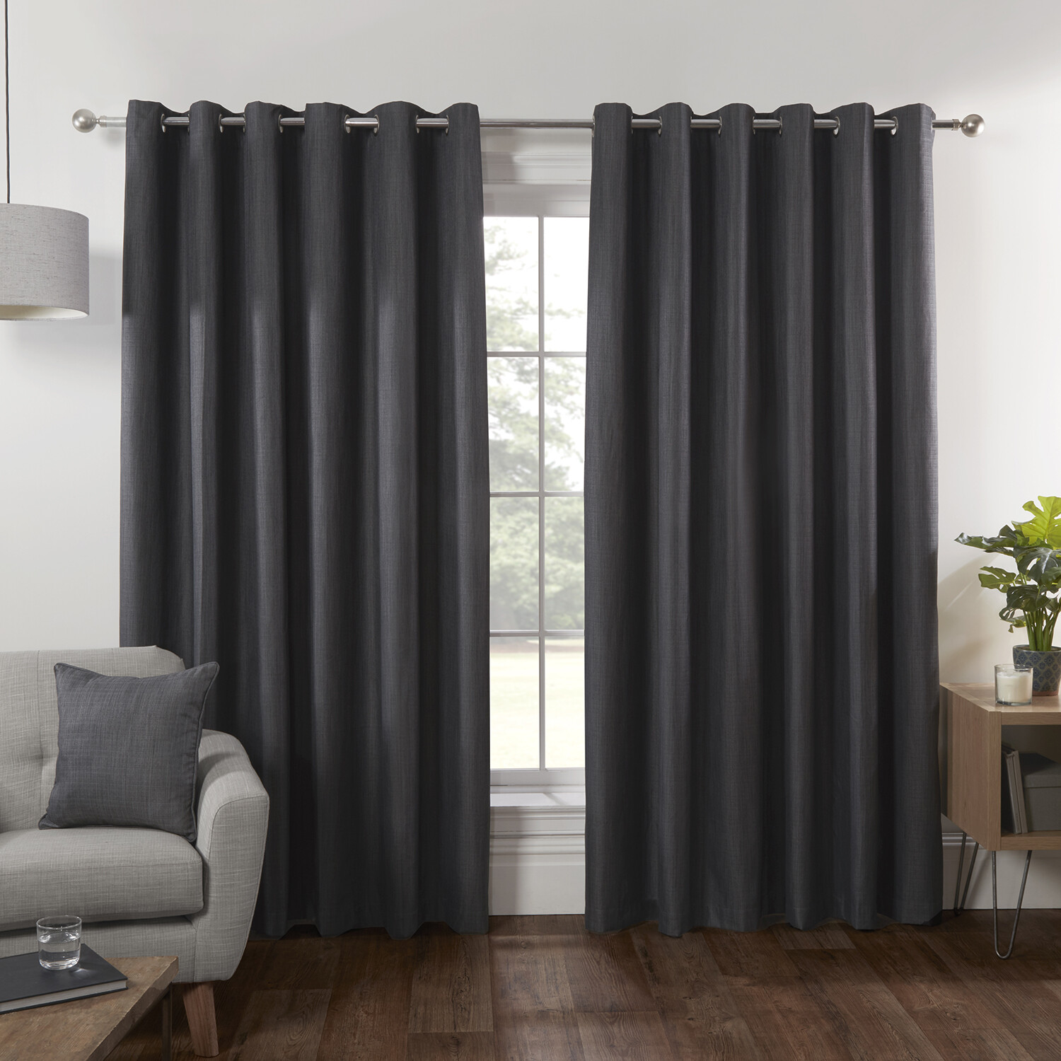 Divante Hoxton Charcoal Blackout Eyelet Curtain 229 x 168cm Image 1