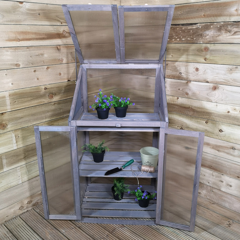 Samuel Alexander Grey Wooden Cold Frame 2.3 x 1.6ft Mini Greenhouse Image 7