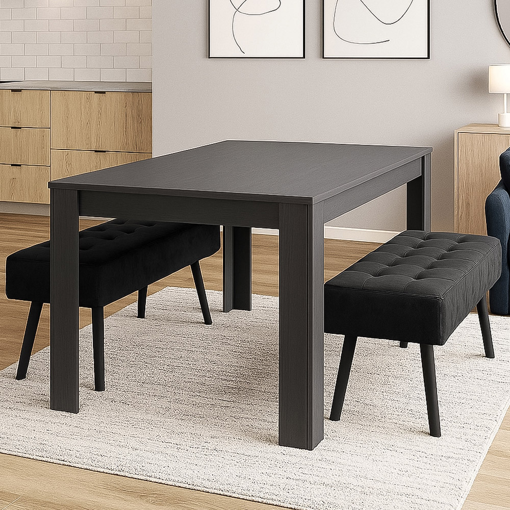 Portland 4 Seater Wooden Dining Bench Set Grey and Black Image 1