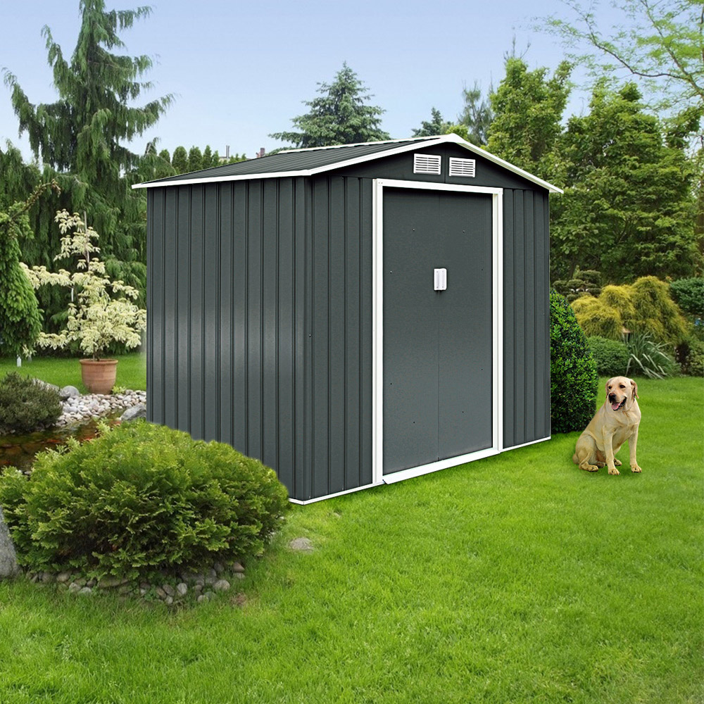 Costway 9 x 6ft Galvanized Metal Garden Shed with Foundation Image 2
