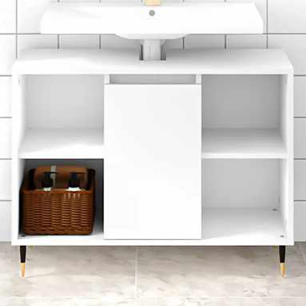vidaXL Single Door White Wood Bathroom Cabinet Image 1