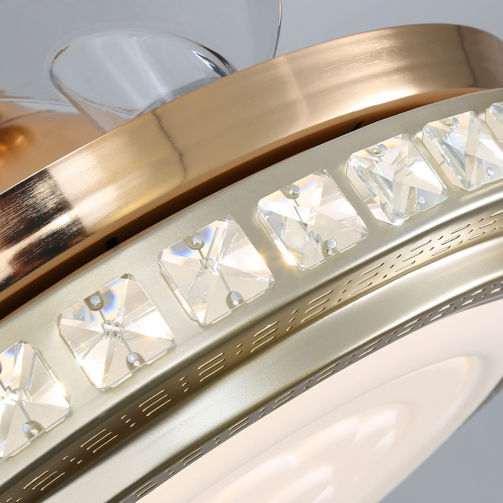 Living and Home Gold Crystal LED Ceiling Fan Light with Remote 42 inch Image 4