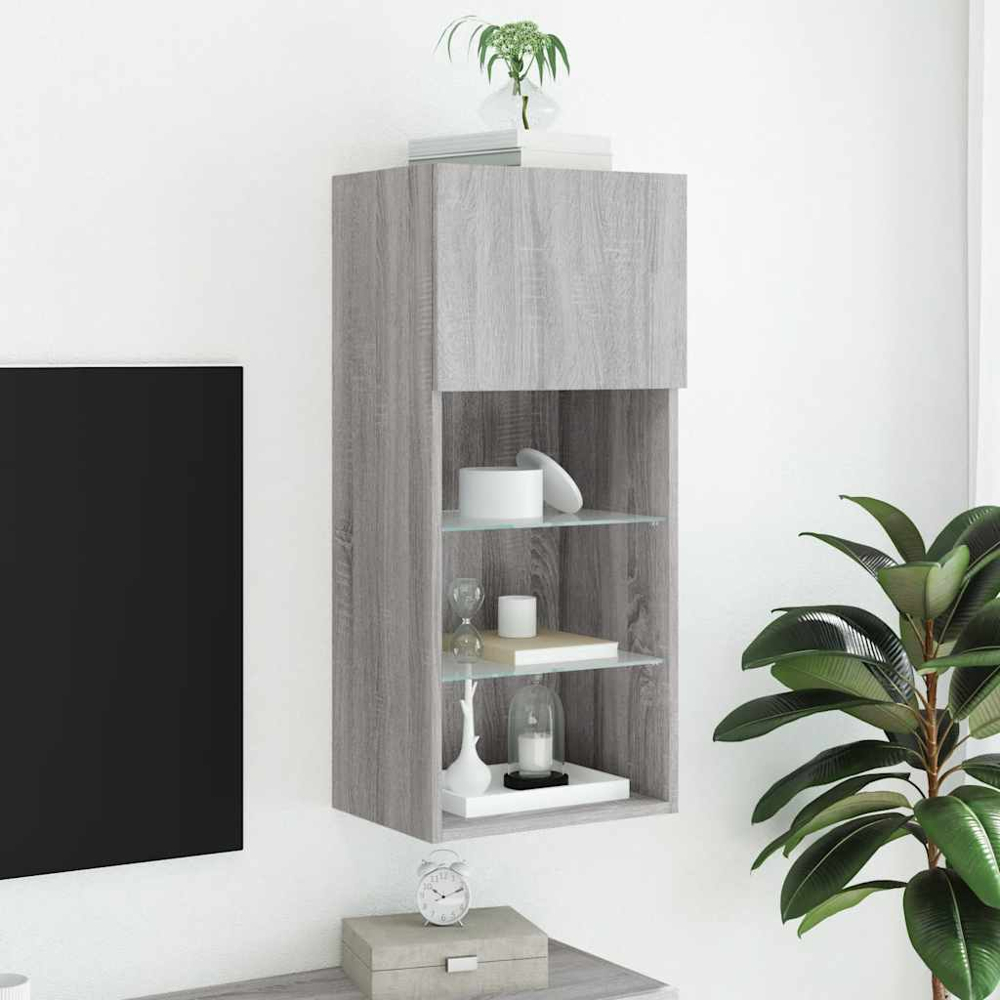 vidaXL Single Door 3 Shelf Grey Sonoma TV Cabinet with LED Lights Image 4