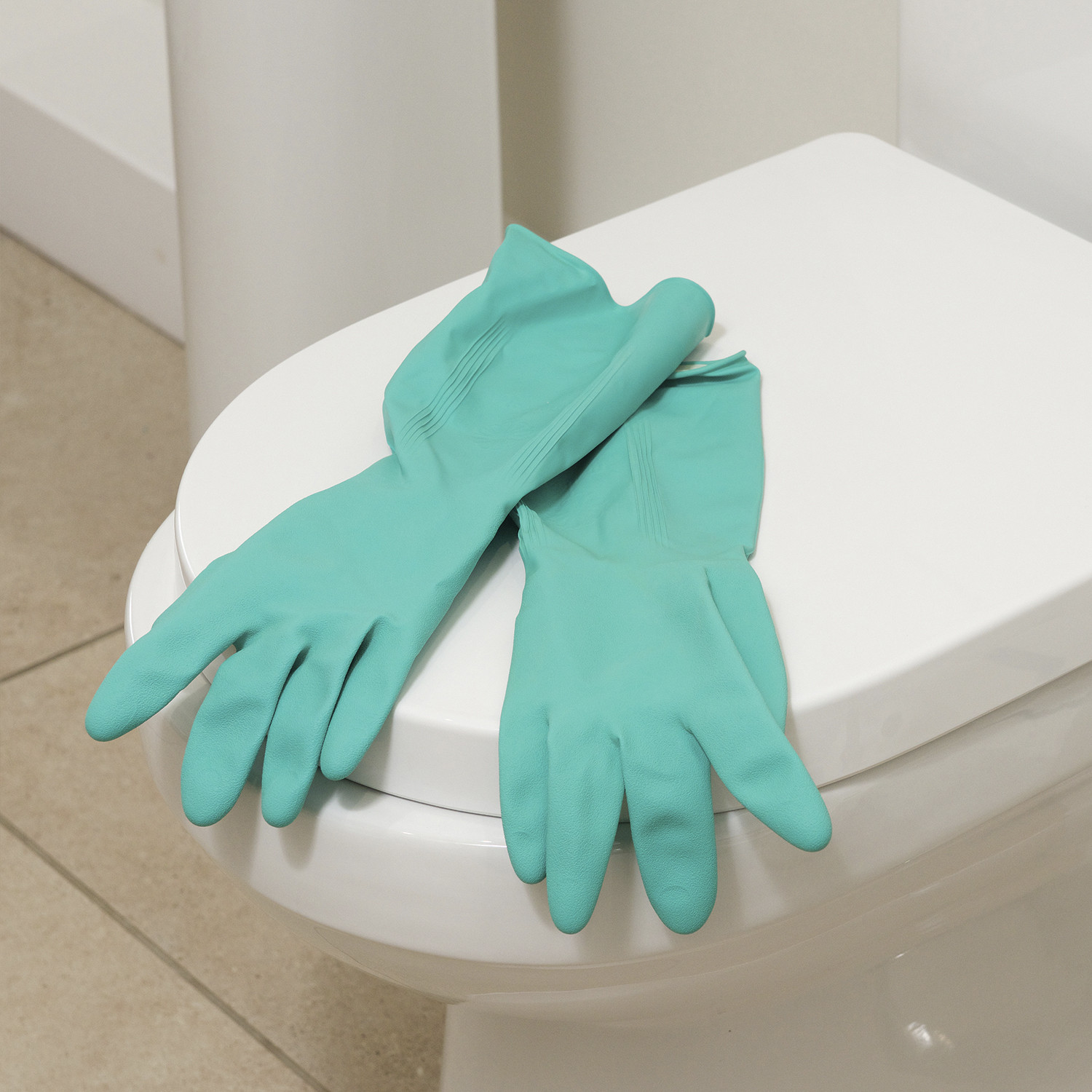 Marigold Longer Bathroom Gloves  - Blue / Large Image 3