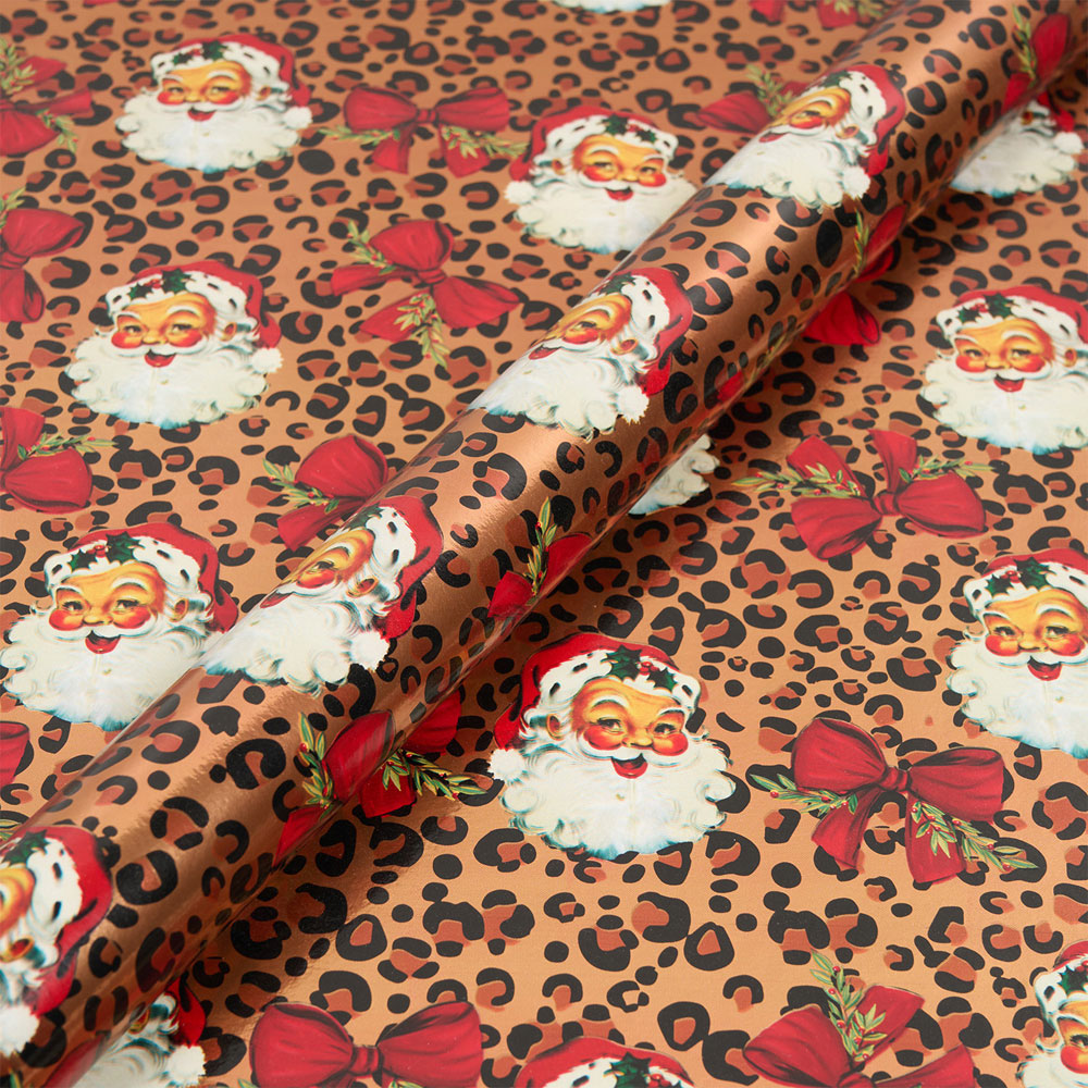 Leopard Print Santa Gift Wrapping Paper Image 2