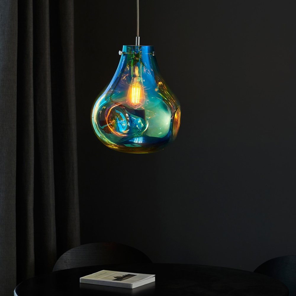 Merano Perugia Metallic Glass Petrol Pendant Ceiling Lamp Image 5