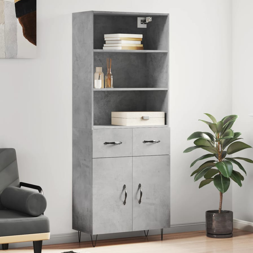 vidaXL 2 Door 2 Drawer 3 Shelf Concrete Grey Tall Highboard Image 1