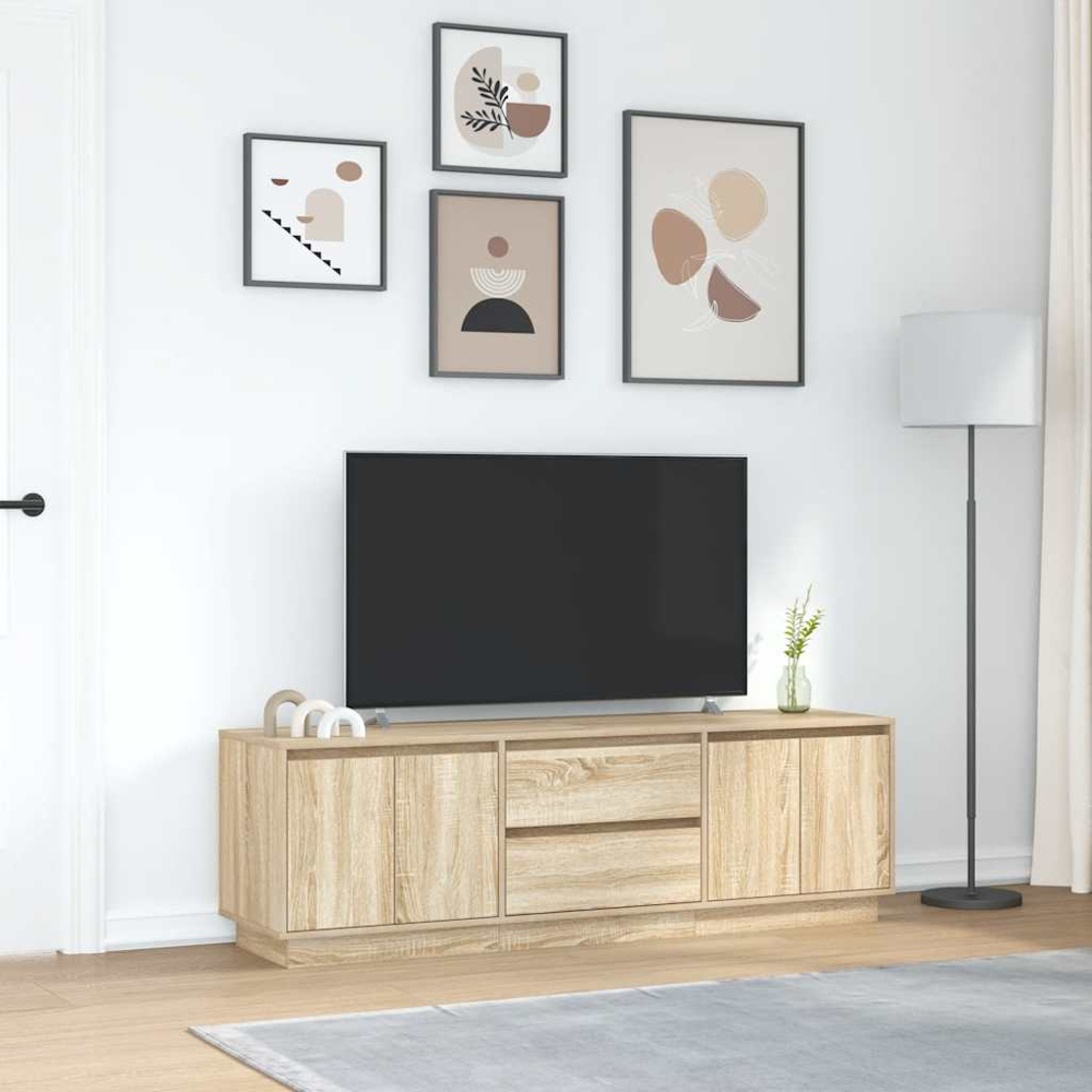 vidaXL 4 Door 2 Drawer Sonoma Oak TV Wooden Cabinet with LED Image 4
