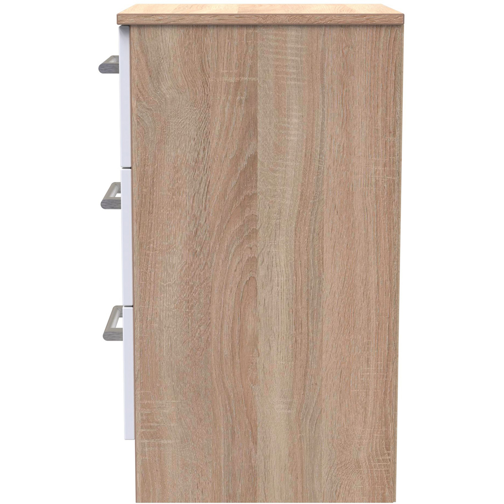 Crowndale Devon 3 Drawer Matt White and Bardolino Oak Bedside Cabinet Ready Assembled Image 3