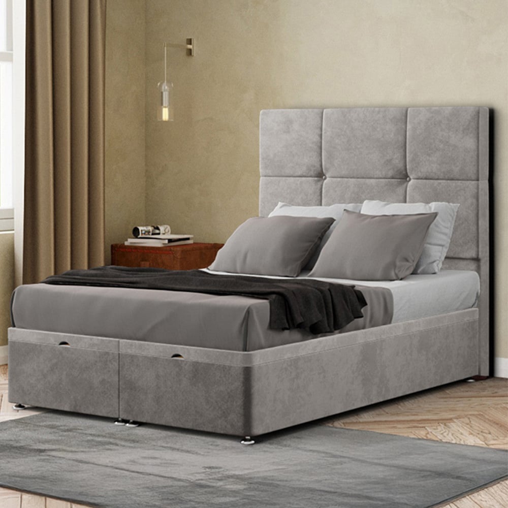 Portland Jacob Super King Silver Plush Ottoman Bed with Headboard Image 1