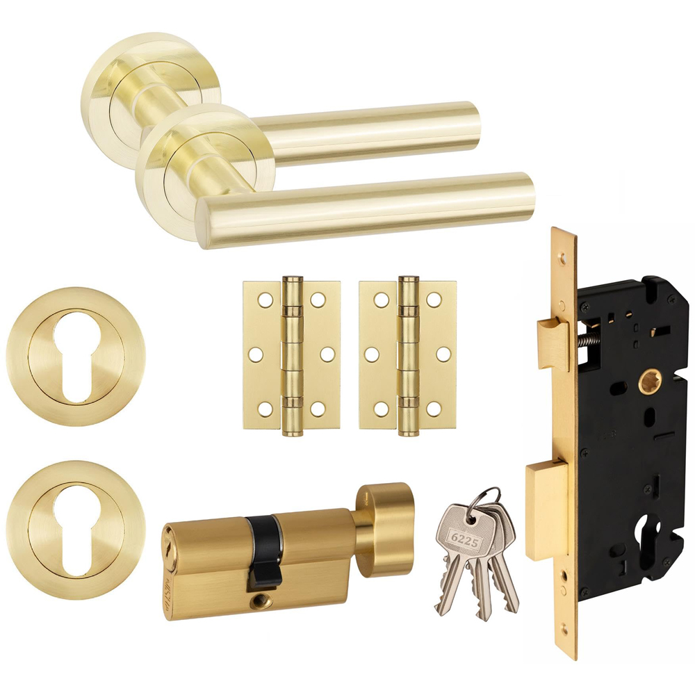 Golden Grace Satin Brass Straight T-Bar Door Handle Set Image 1