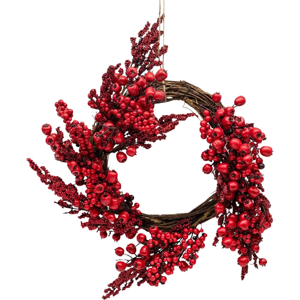 Marco Paul Artificial Christmas Wreath with Red Berries 36cm Image 1