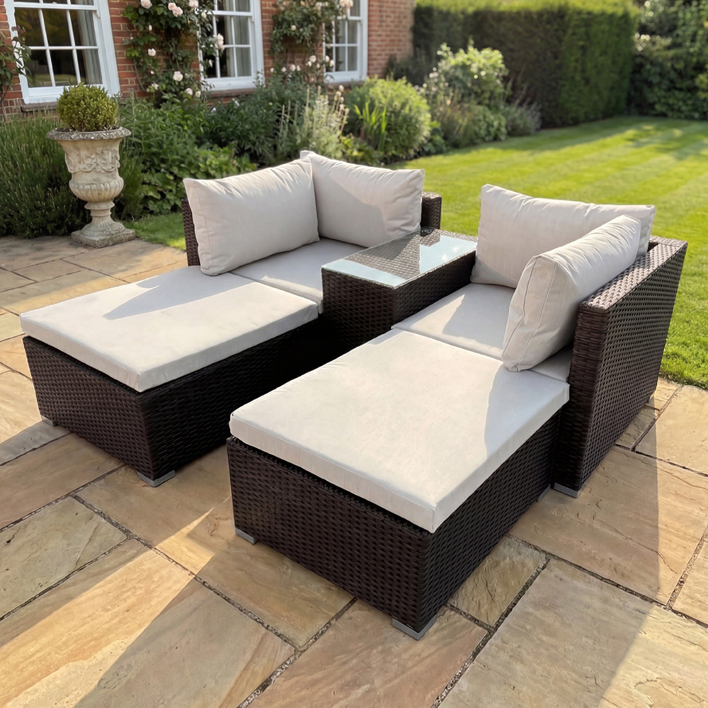 Artemis Home Bastia 4 Seater Cream and Brown Outdoor Lounge Set Image