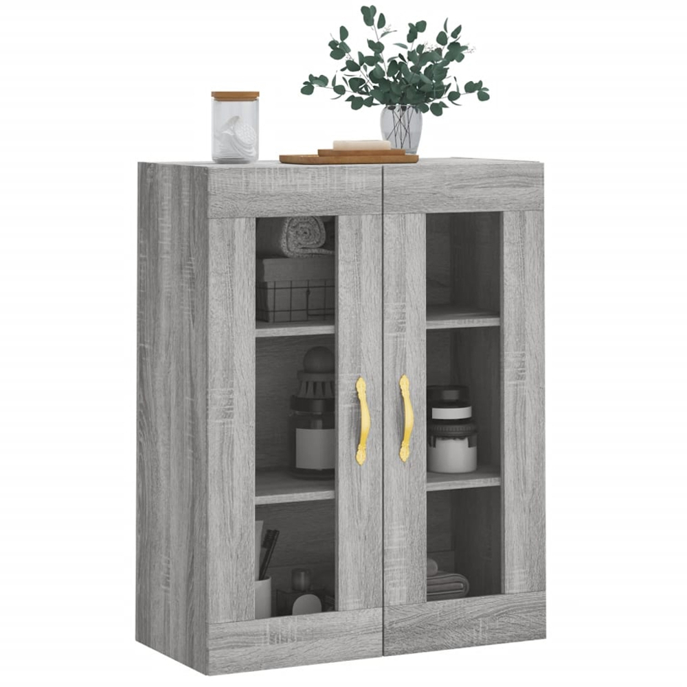vidaXL 2 Glass Door Grey Sonoma Wall Mounted Large Cabinet Image 4