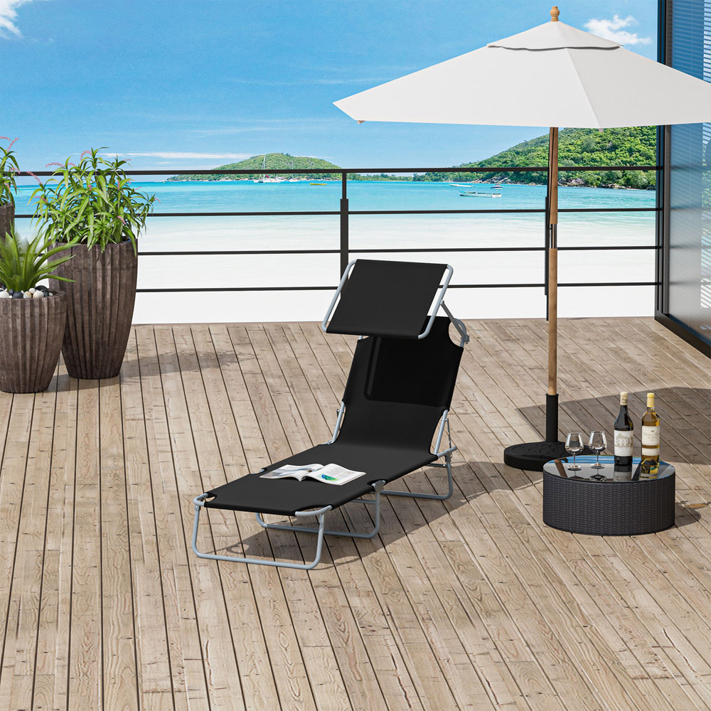 Outsunny Black Foldable Sun Lounger with Sunshade Awning Image 7