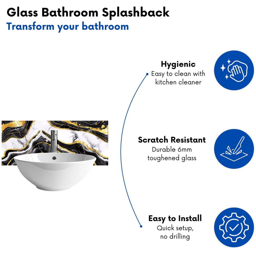 Warren Reed Designer Black and Gold Marble Effect Bathroom Splashback 25 x 60cm Image 4