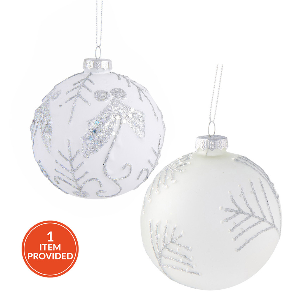 Silver Glitter Patterned Bauble Image 1