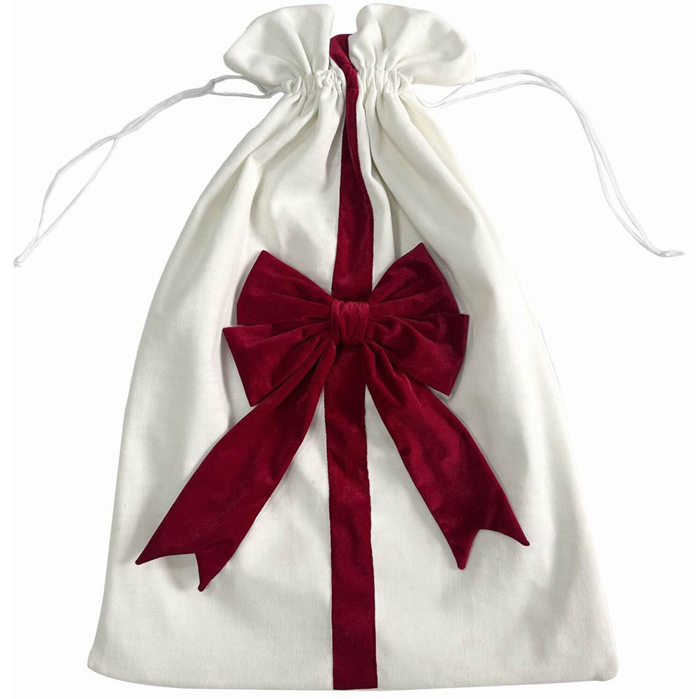 Luxury Velvet Bow Present SackWhite and Red Image 1