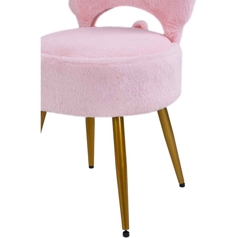 Living and Home Pink Faux Rabbit Fur Round Back Foldable Vanity Chair with Storage Image 6